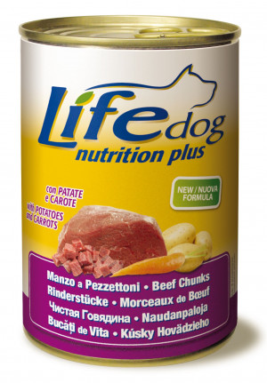 LIFE DOG Nutrition Plus BEEF Chunks with Potatoes and Carrots - konservi suņiem 6 x 400g